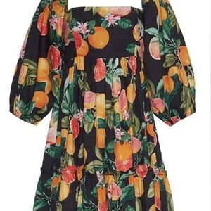Cara Cara Sip Sip Dress with Citrus and Leafy Print